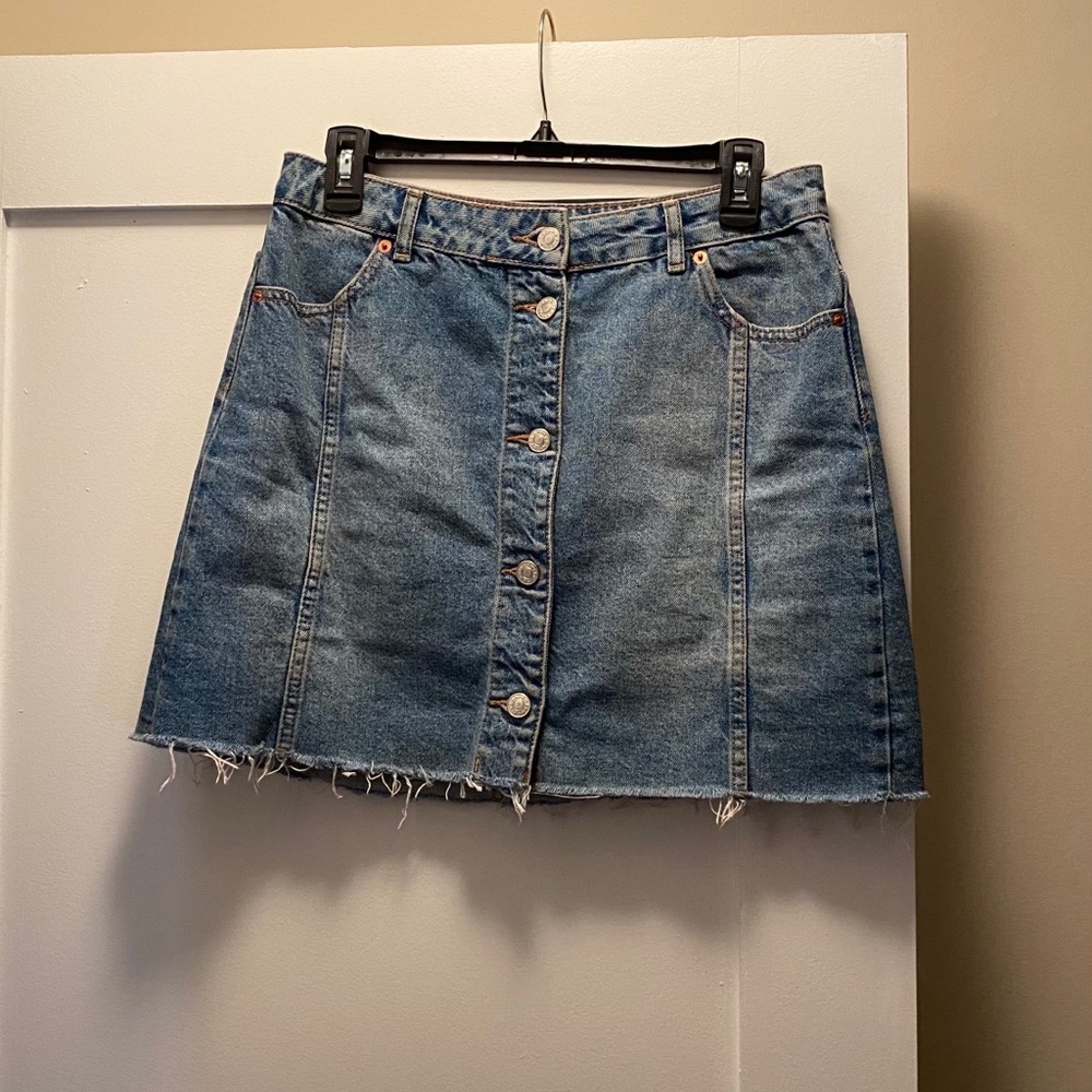 Topshop Button Up Denim Skirt